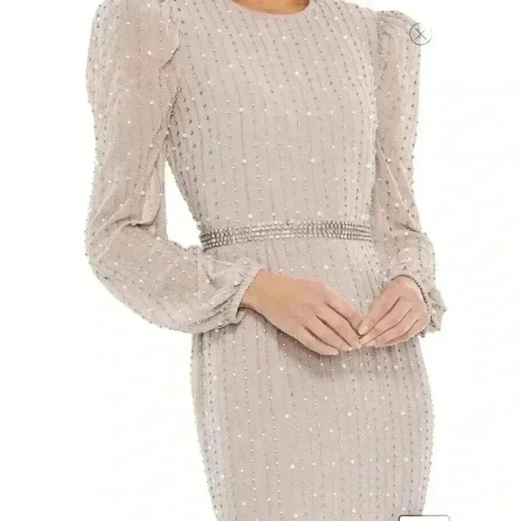 Mac Duggal Midi Dress Size 16 XL Vintage Lilac Mocha Stripe Long Sleeve Sparkle - Picture 3 of 11